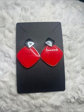 Red Geometric Drop Earrings - Unbranded